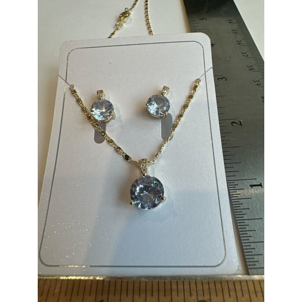 18K Gold Plated Cubic Zirconia Necklace and Earrings Set - Picture 6 of 9